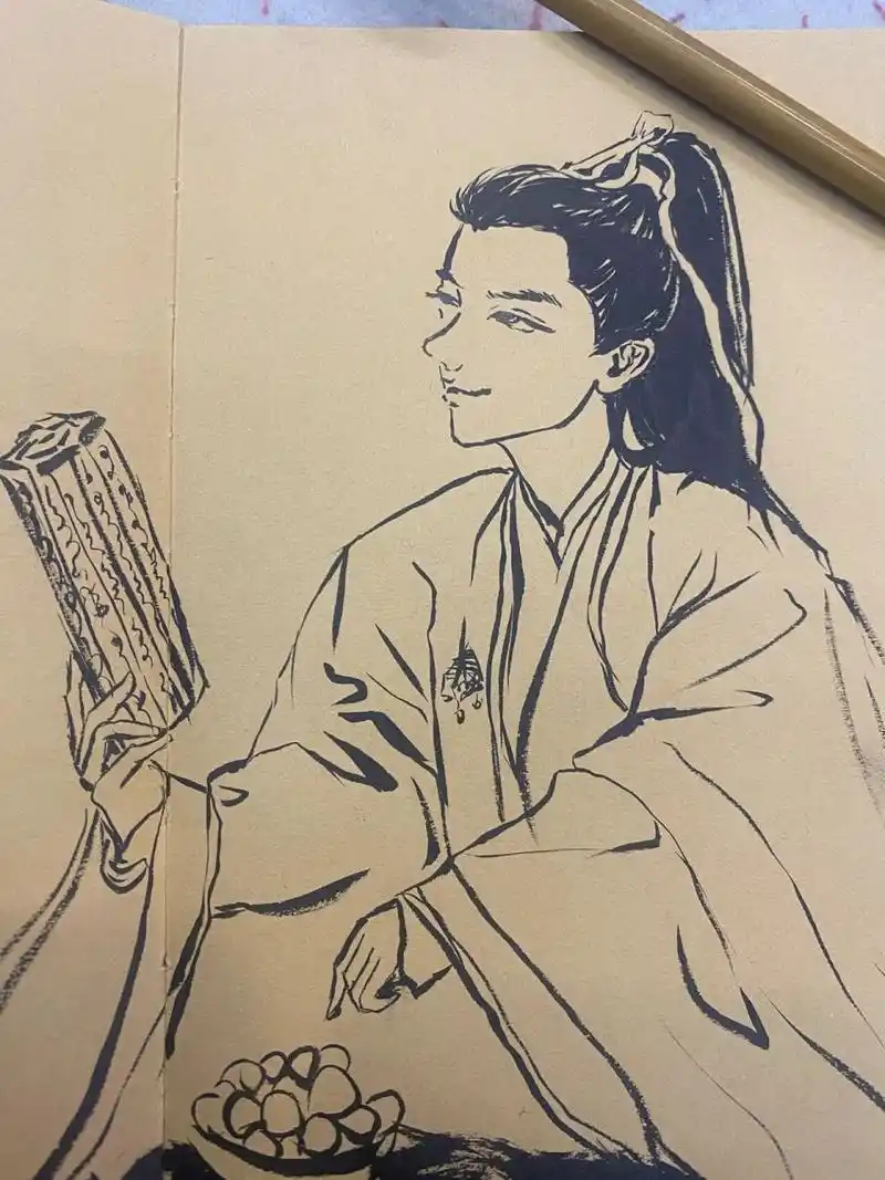 用毛笔画一张速写 好看的人太难画了,技术不到家呀!