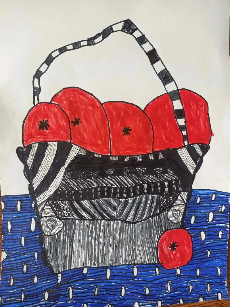 幼儿园大班线描画一篮子番茄