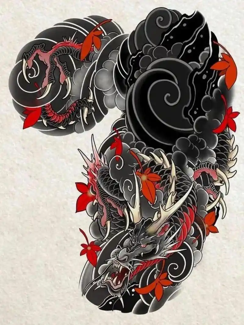 哈尔滨纹身|纹身手稿|过肩龙半甲 以龙为主体的半甲