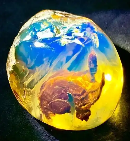 蓝珀其实是一个统称,是指在紫外线以外的光线下呈现金色,绿色,蓝绿色