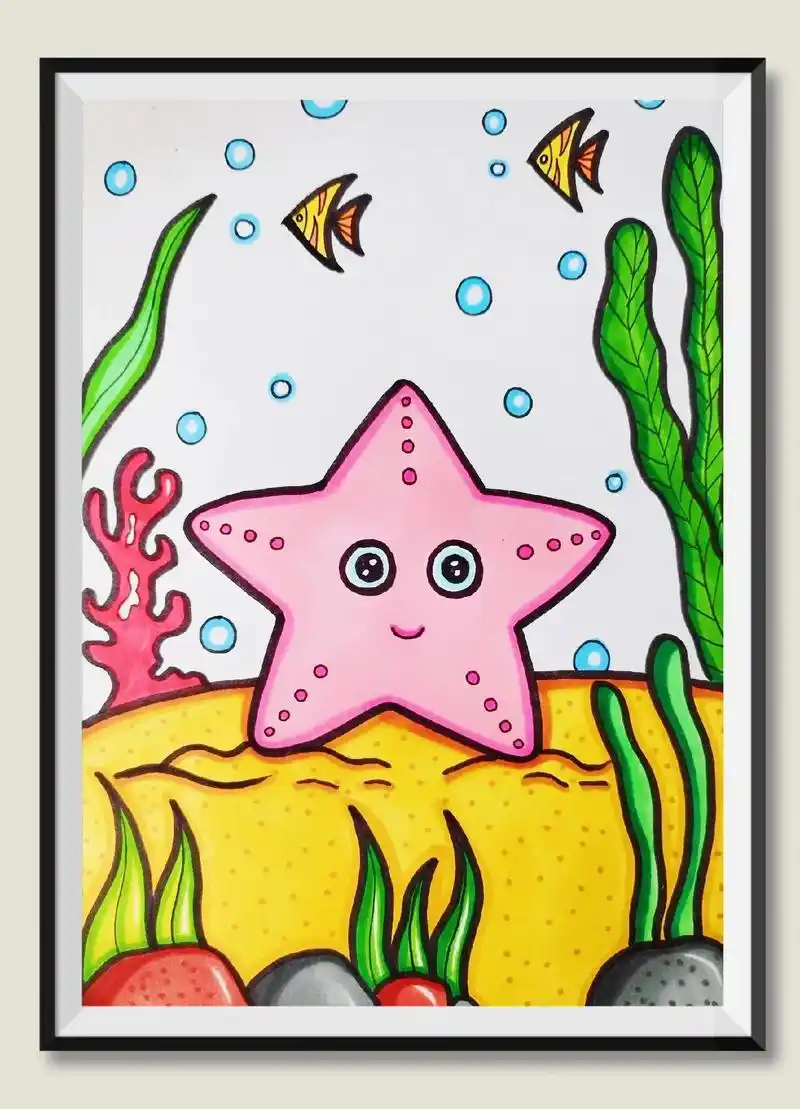 《海星》简笔画.奇妙的海洋世界,萌萌的小海星#儿童画 #创意 - 抖音