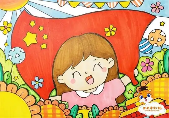 画爱党爱国儿童画简单爱党爱祖国-长坡中心学校迎七一建党节主题绘