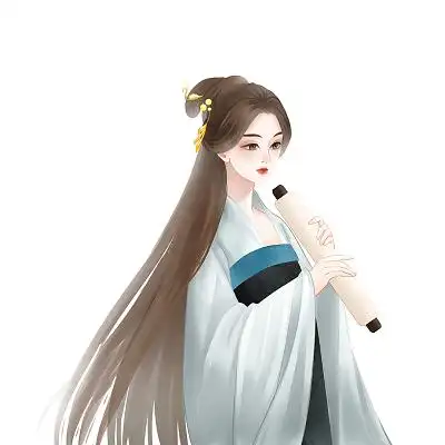 彩色手绘人物古代女子png素材元素