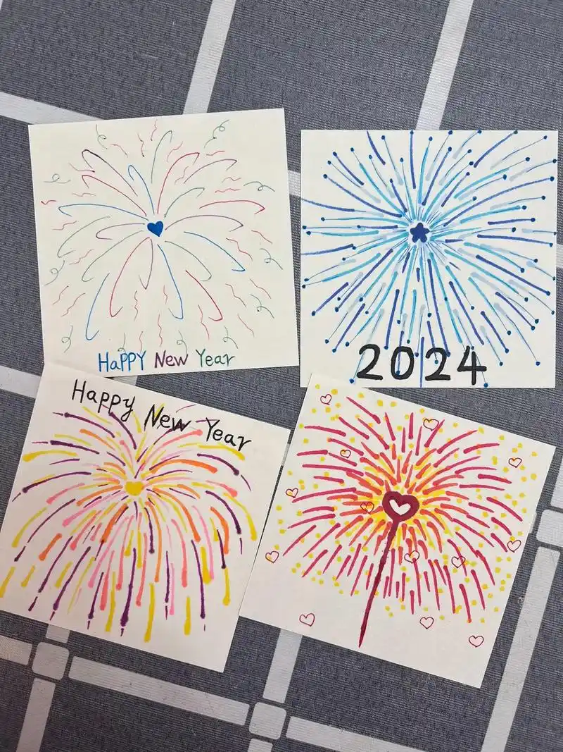 简笔画|新年烟花92.新年快乐95 和爱的人一起放烟花吧 烟 - 抖音