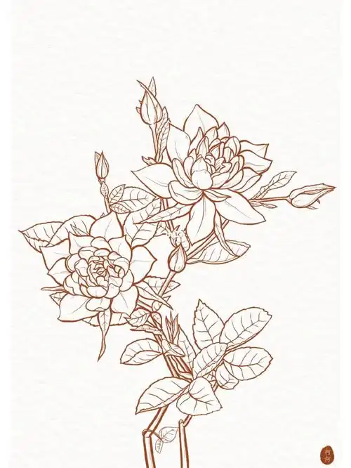 线稿手绘月季