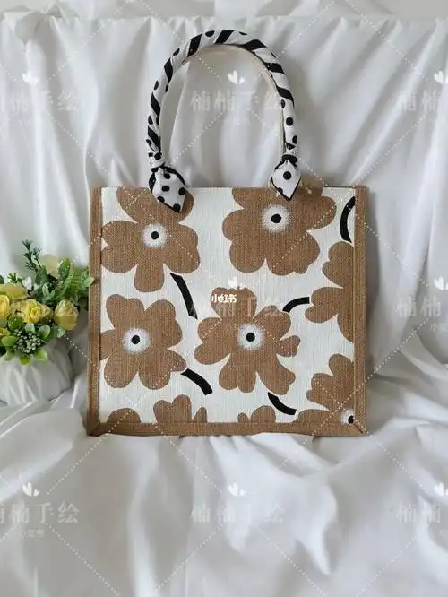 手绘包花朵包包muji麻布包改造