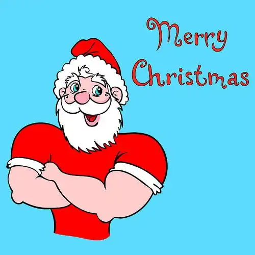 肌肉发达的圣诞老人举起手.图片