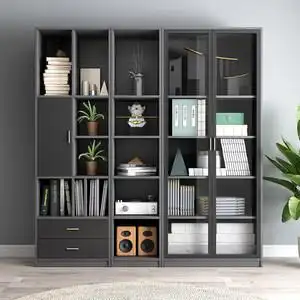 书柜现代简约玻璃门轻奢极简小户型落地书架书房置物储物柜组合