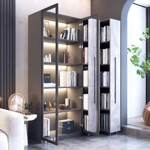 转角书柜现代轻奢落地防尘书橱书架组合柜书房单个书柜