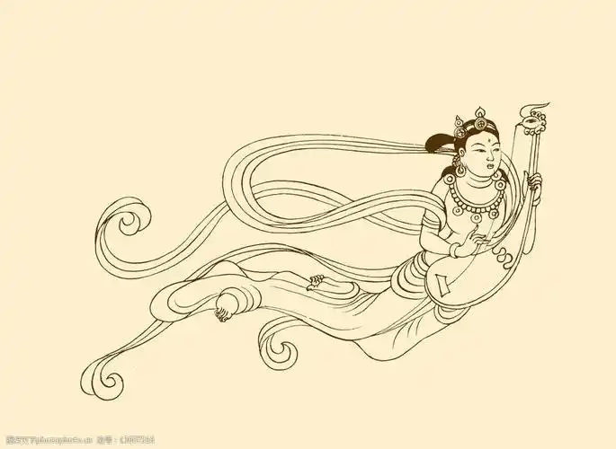 莫高窟161窟晚唐飞天伎乐弯颈凤首琴图片