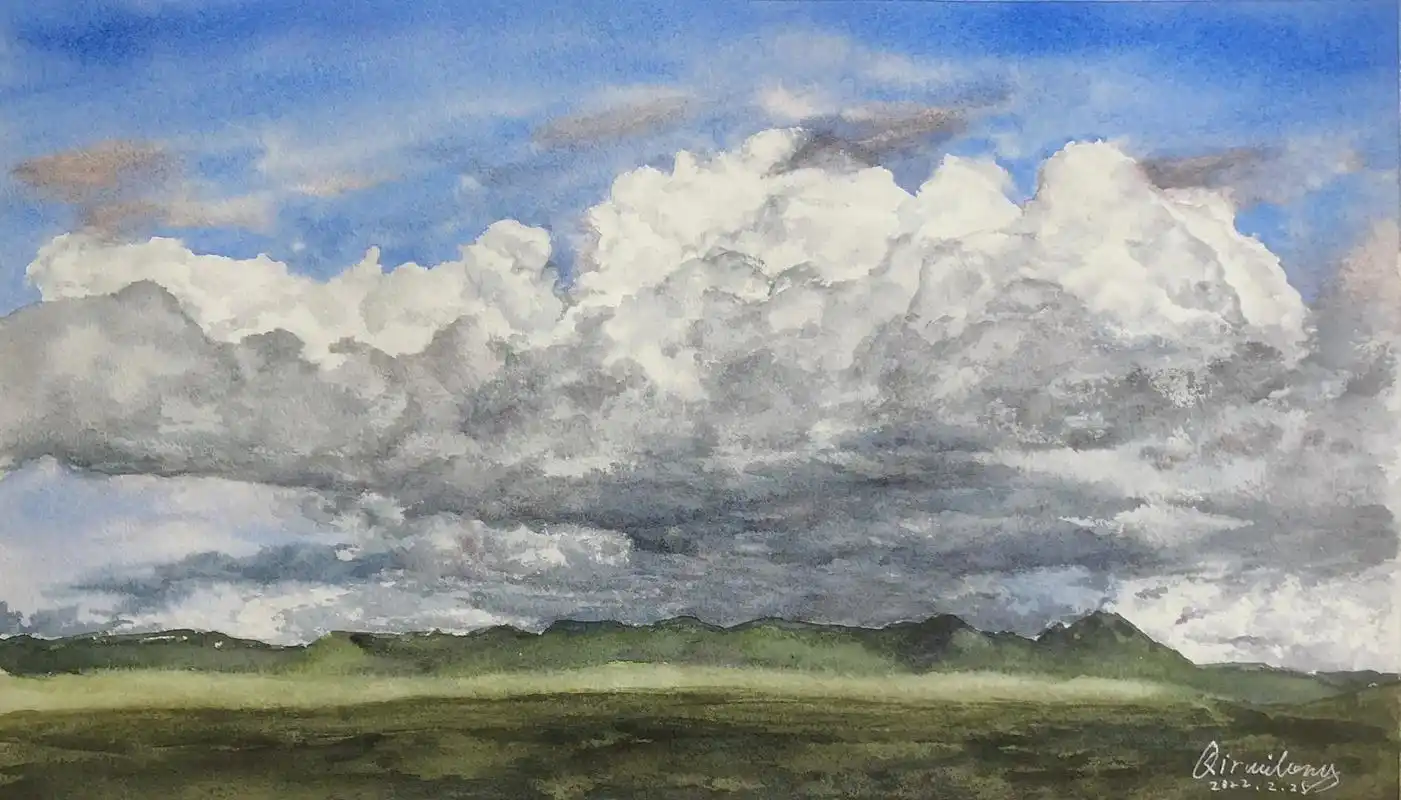 绘画 #手绘 #水彩#云朵 只有云知道 - 抖音