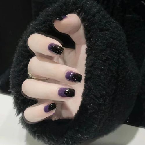 酷洛米风撞色美甲手工穿戴甲黑色紫色酷女孩显白个性美甲假指甲