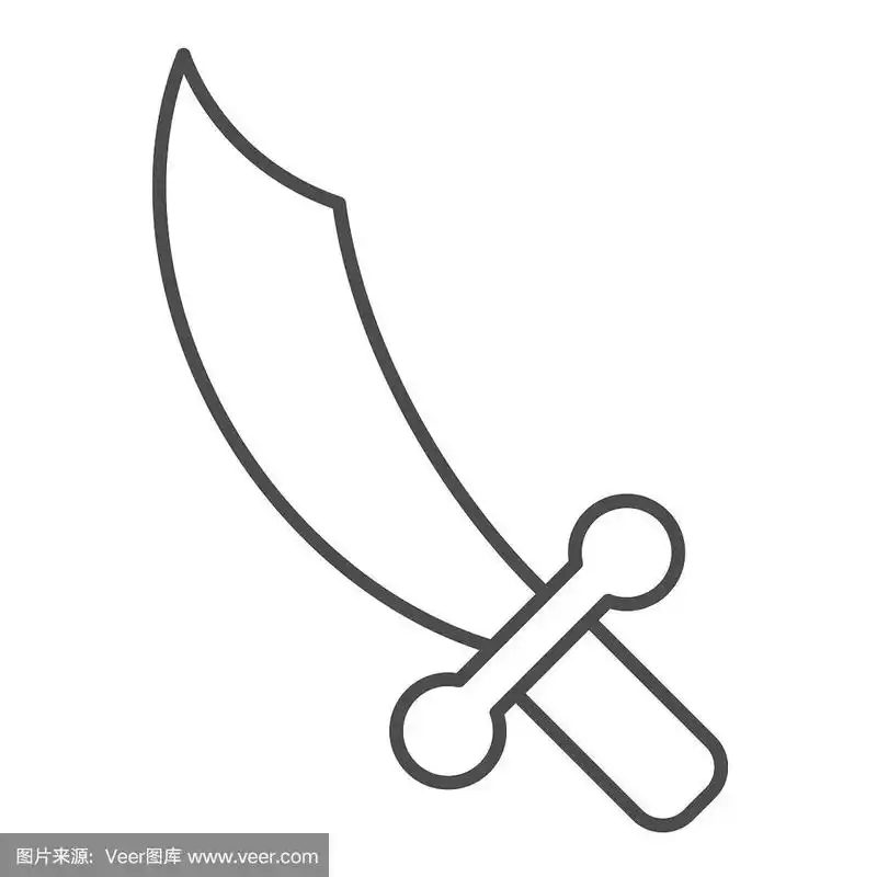 匕首,刀或武士刀符号,轮廓风格象形文字上的白色背景.