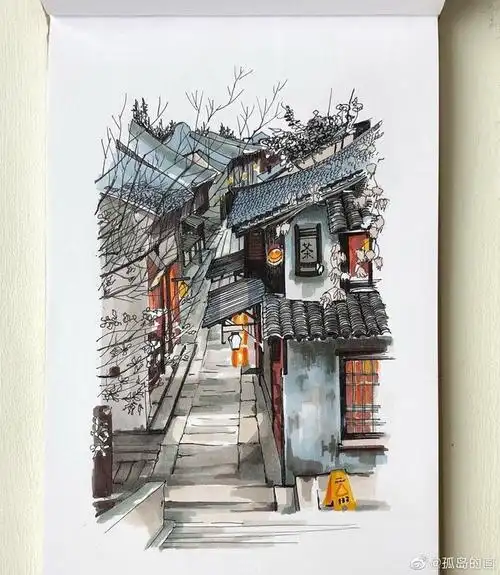 建筑手绘马克笔街巷