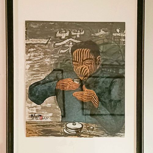 《布衣茶圣》当代艺术名家王慧斌手绘布面油画人物画艺术品孤品收藏