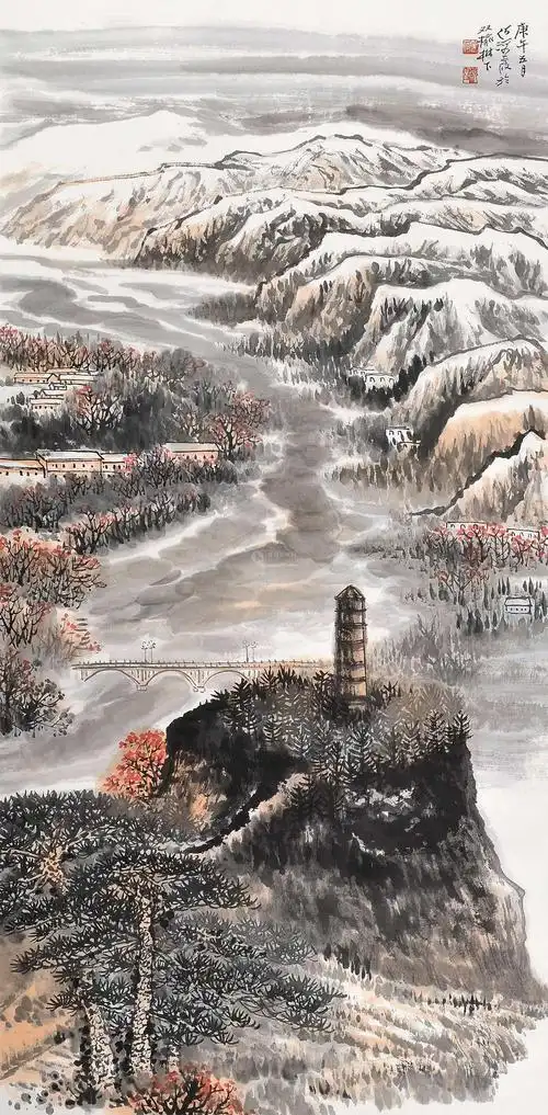 0658 宝塔山 立轴 设色纸本