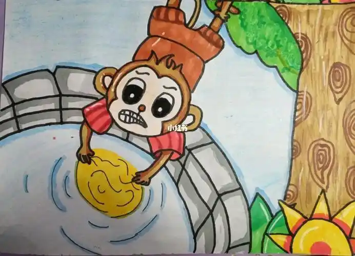 猴子捞月故事简笔画4副 简笔画图片大全-蒲城教育文学网