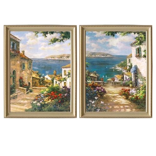 海边风景装饰画高清喷绘油画布花园建筑画定制油画现代简美风格画