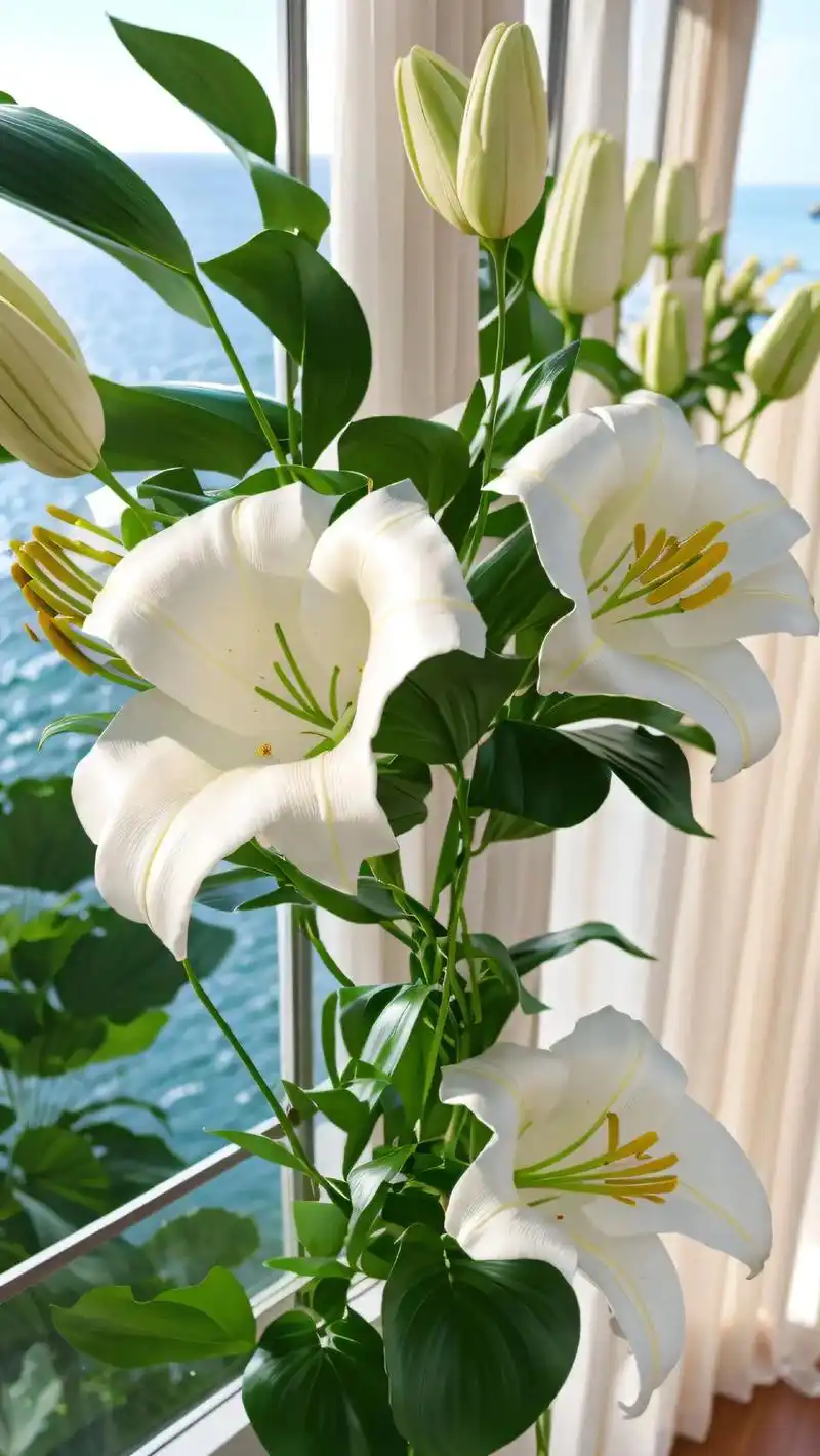 香水百合.百合花挺立,叶似翠竹,沿茎轮生,花色洁白,状如喇叭 - 抖音