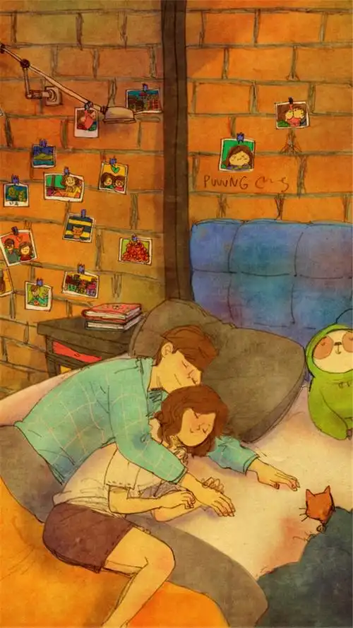 韩国插画师puuung的暖心爱情故事插画 壁纸 (asleep in your arms)i