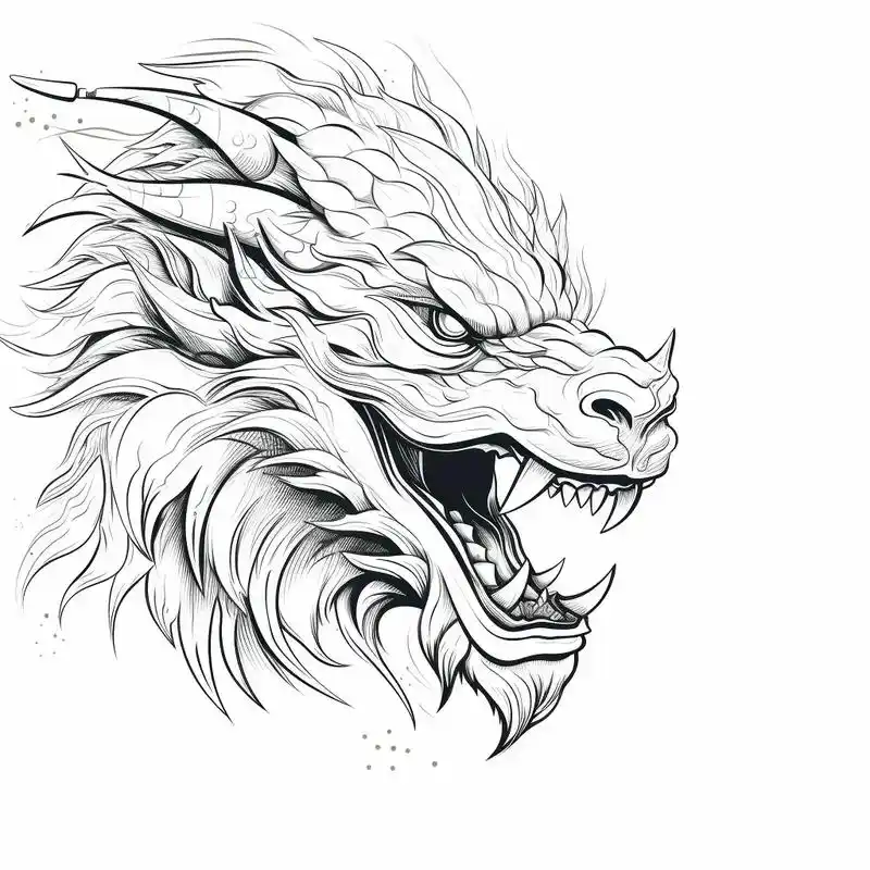 2024龙年龙头黑白线描龙首素描画#纹身图案手稿 #中国龙 - 抖音