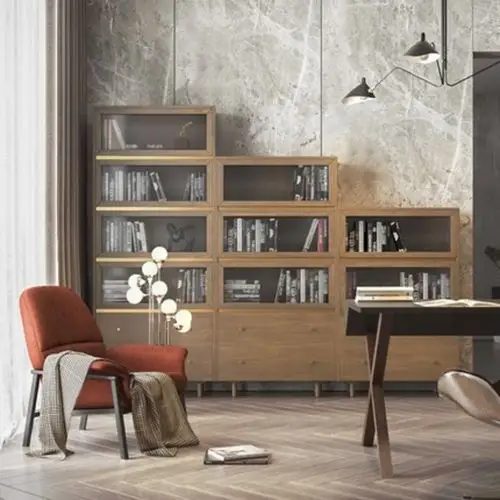 北欧书柜书架家用组合柜现代书橱简约实木腿置物柜