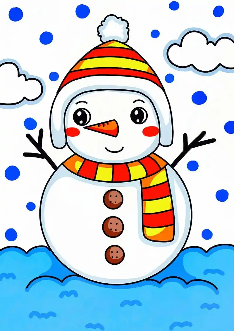 冬天雪人简笔画.素材可打印#冬天简笔画 #涂色素材 #雪人 - 抖音