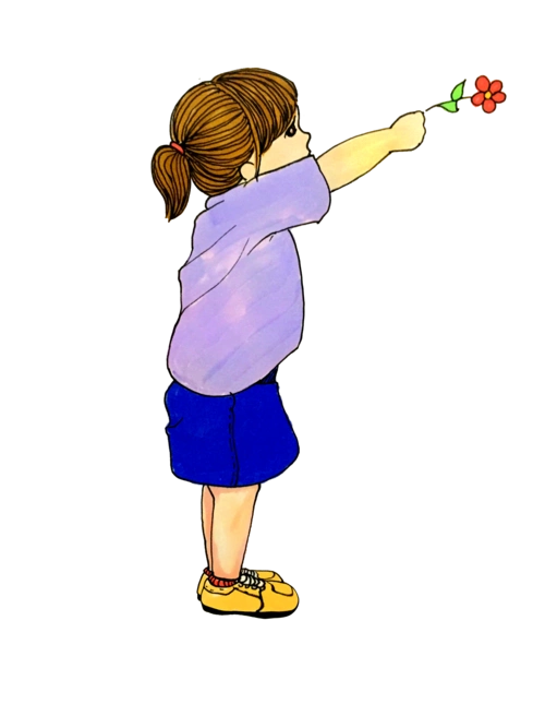 献鲜花蓝紫色系手绘插画风教育手举花朵png免抠图