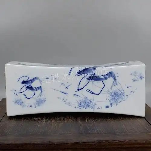 景德镇瓷枕头 陶瓷枕头景德镇民国时期手绘青花虾趣纹瓷枕旧货老货