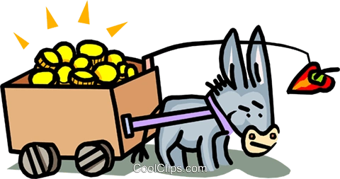 驴和车正带领一个胡萝卜 免版税矢量剪贴画插图