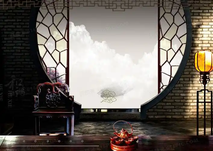 复古工笔画中国风花窗花鸟背景jpgpsd大气中国风意境经典蓝新中式背景