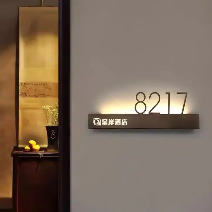 创意不锈钢字酒店发光门牌号设计定制.