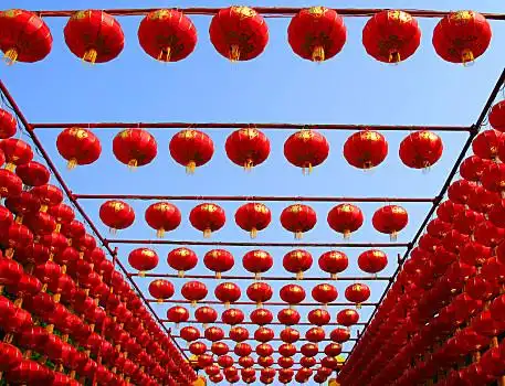 中国,红灯笼,背景,蓝天