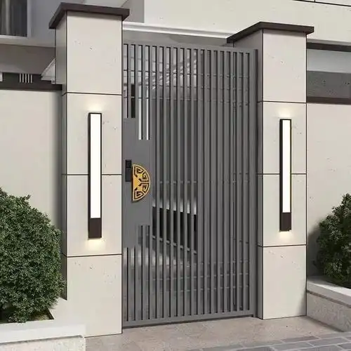 万森凯现代中式庭院双开门定制户外铁艺单开门别墅不锈钢大门围墙栅栏