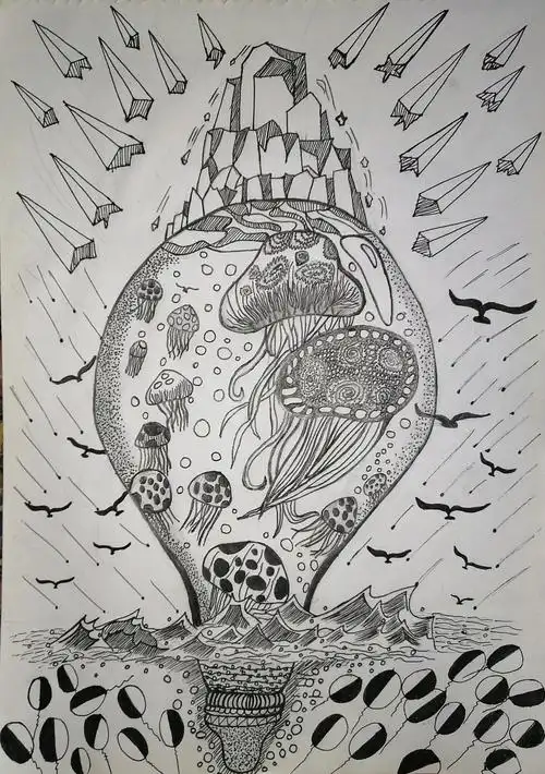 第六周课后作业 圆形构图借换创意线描画