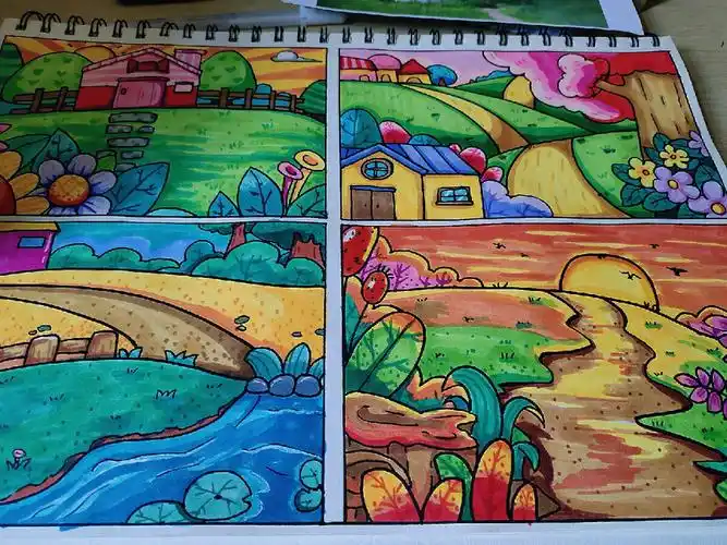 幼师编上岸  #万能背景  #马克笔儿童画  #绘画今日风景构图练习(1)