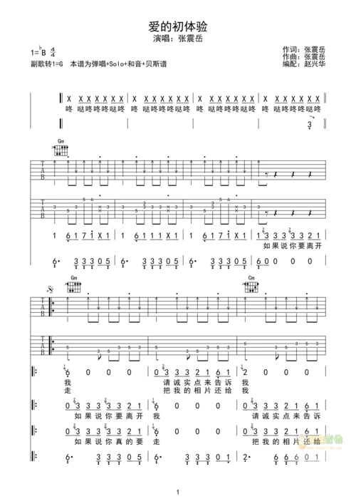 张震岳《爱的初体验》吉他弹唱 solo 和音 贝斯谱