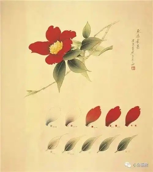 小白写意茶花作品欣赏李长白父子工笔茶花作品欣赏