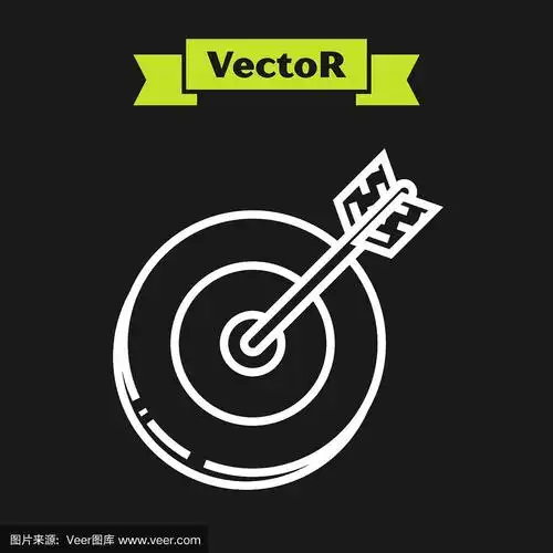 白线目标图标孤立在黑色上