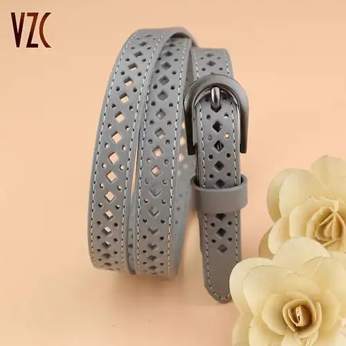 省10元女头层牛皮白色百搭镂空细窄小皮带