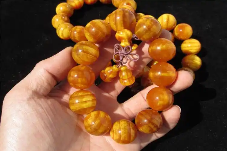 长白山琥珀木手串 东北松明子满油高透 闪电纹佛珠念珠原油高抛 满瘤