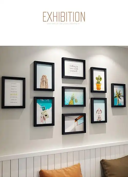 创意客厅照片墙房间装饰九宫格相框挂墙免打孔相框墙洗照片蓝绿色9个8