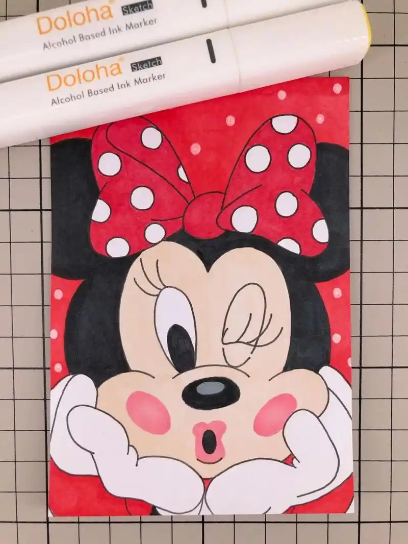 第230幅|米妮卡通画,简笔画.附步骤图. 马克笔:多乐绘128色. 多乐绘高