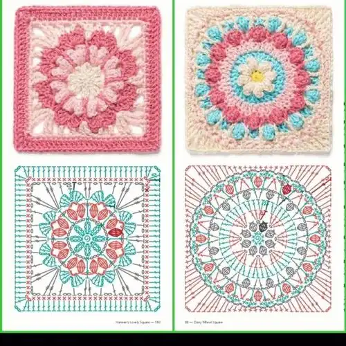 yiyi分享图解钩针祖母方格花片