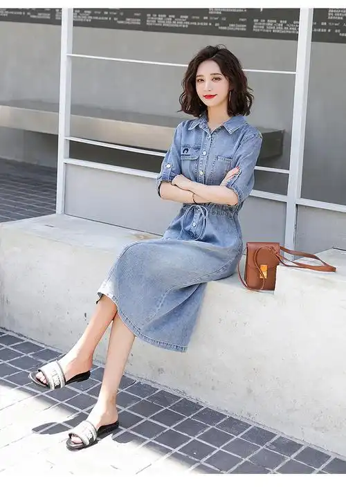 休闲牛仔连衣裙2020夏季新款女装韩版时尚气质女人味流行刺绣裙子