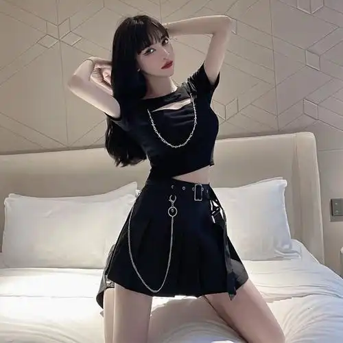 黑暗系朋克短袖t恤女夏季酷酷风格女装性感爵士高腰显瘦辣妹上衣 - 17