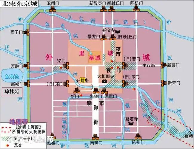 北宋东京(今开封)城,为了弥补无山川之险的缺陷,城防设计紧密.