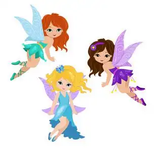 三个可爱的小精灵在飞的插图照片