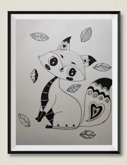 小狐狸#针管笔手绘  #我的绘画日常  #黑白装饰画  #临摹