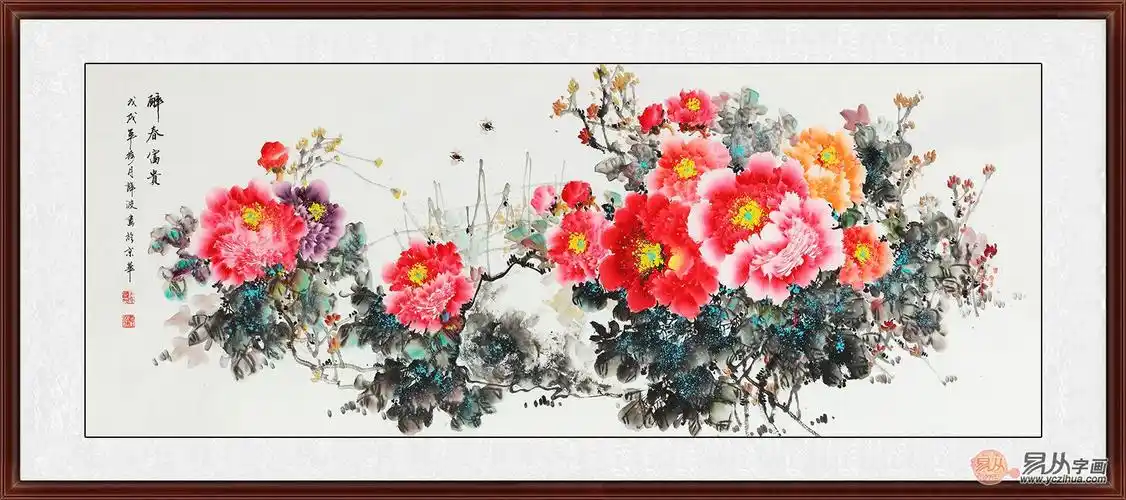 大富大贵国画牡丹 薛波六尺横幅写意花鸟画《醉春富贵》